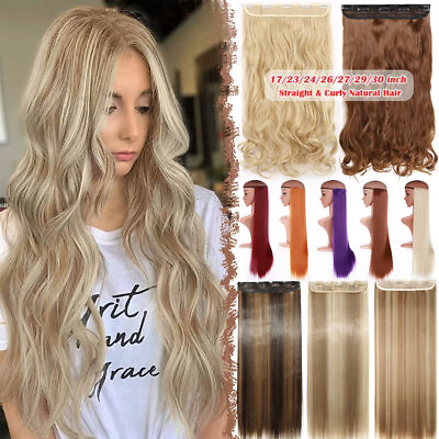 #ad One Piece Real Thick Full Head Clip in Hair Extensions Straight Wavy As Human US $2.76