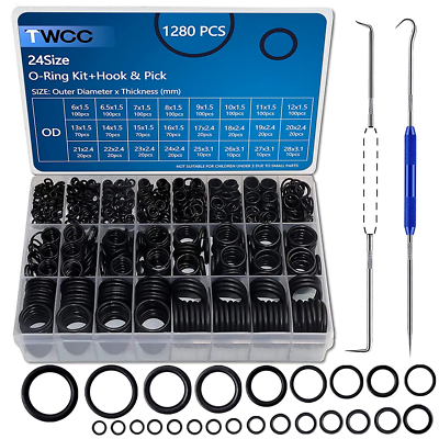 #ad TWCC 1280 Pcs 24 Size Rubber O Ring Assortment Kit with Pick and Hook Set... $23.99