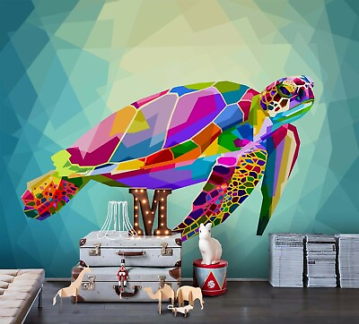 #ad 3D Colorful Turtle Wallpaper Wall Mural Removable Self adhesive Sticker 554 AU $349.99