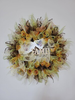 #ad FAMILY autumn Spring Mesh Front Door Wreath Wall Decor Bright picture frame $39.99