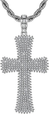 LUXE Mens 14k White Gold Cross Pendant MASCULINE Bling Chain Necklace Men Plated $199.60