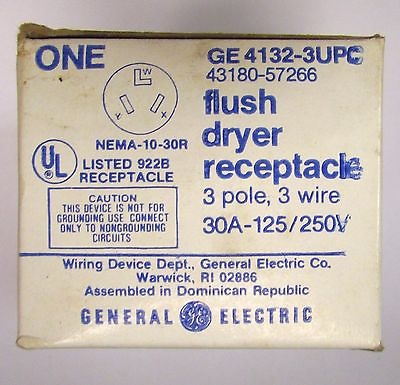 #ad GE GENERAL ELECTRIC Flush Dryer Receptacle 125 250V 3 Pole 30 Amp GE 4132 3UPC $8.00