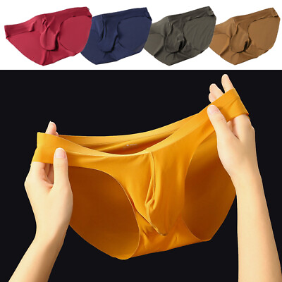 #ad Ice Silk Panties Penis Pouch Underwear Men#x27;s Thongs Briefs Solid Color Soft#x27; $3.97