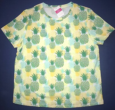 #ad FRESH PRODUCE Large Lemondrop $49 PINEAPPLE STAND Scoop Neck Tee Top NWT New L $12.25