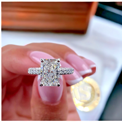 #ad 14K White Gold Engagement Ring Lab Created Diamond 2 ct VS1 F Hidden Halo Women $2662.00