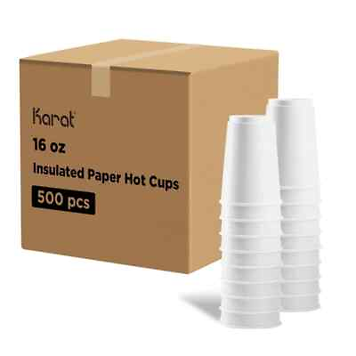 #ad Karat 16oz Insulated Paper Hot Cups White 90mm 500 ct C KIC516W $91.29