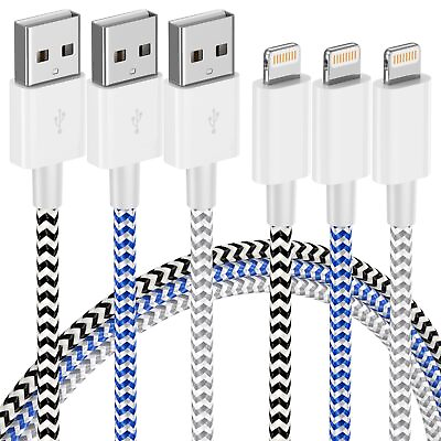 #ad iPhone Charger 3 Pack Lightning Cable 3FT Apple MFi Certified Nylon Braided... $12.68