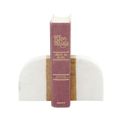 #ad 4quot; White Marble Bookends with Wood Details Set of 2 $25.49