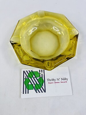 #ad Vintage MCM Large 7 “ Heavy Duty Radiant Amber Octagonal Glass Ashtray $10.45