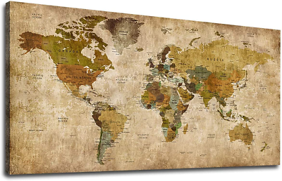#ad Vintage World Map Wall Art Canvas Picture Large Antiqued Map of the World Canvas $67.99