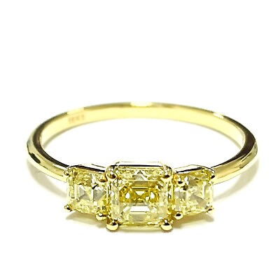 #ad 1.30 Carat Asscher Cut Fancy Yellow VS2 Natural Diamond Ring 18K Yellow Gold AIG $5200.00