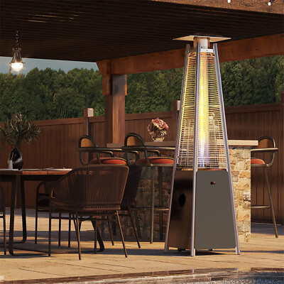 #ad Propane Patio Heater 46000 BTU Pyramid Flame Outdoor Heater Glass Tube and Wheel $245.83
