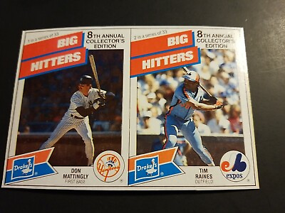 #ad Don Mattingly N.Y. Yankees Tim Raines 1988 Drakes Uncut panel Baseball Card $4.95