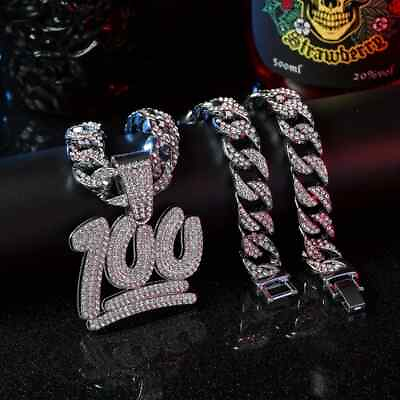 #ad Hip Hop Iced 100 Emoji Pendant 14mm 20quot; Iced Cubic Zirconia Chain Bling Necklace $18.99