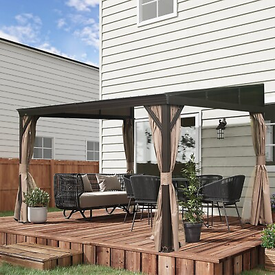 #ad Domi 12x14FT Hardtop Gazebo Against Wall w Sloping Steel RoofCurtainsamp;Netting $1519.98