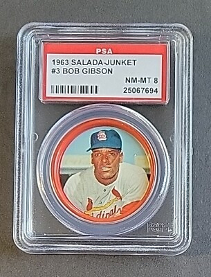 #ad Bob Gibson 1963 Salada Junket Coin #3 PSA 8 NM MT MLB HOF St. Louis Cardinals $100.00