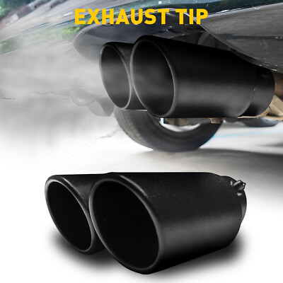 #ad Black Dual Outlet Exhaust Tip Tail Muffler Tip For 1.4quot; 2.5quot; Stainless Steel Kit $19.99