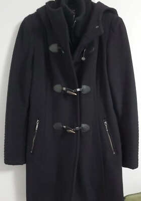 #ad Excellent BCBG Max Azria wool cashmere BLACK womens coat MEDIUM $99.00