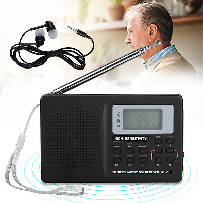 #ad Portable Digital Full Frequency Radio AM FM SW MW LW Band Receiver w Alarm Clock $16.48