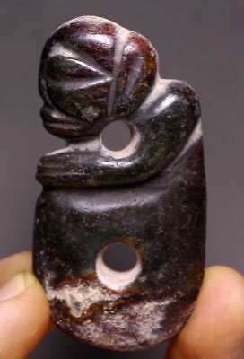 #ad 6CM China Hongshan Culture Old Jade Carve Fengshui Beast Head Amulet Pendant $26.10