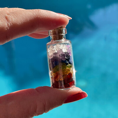 #ad Natural 7 Chakra Crystal Glass Wishing Bottle Chips Gemstone Healing Reiki Gift $3.59
