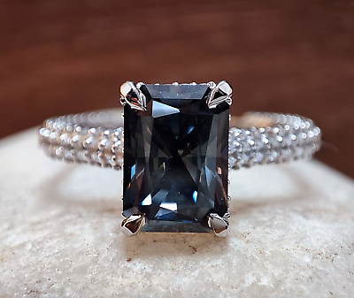 #ad 925 Sterling Silver 4.10 Ct Radiant Dark Gray Moissanite Vintage Engagement Ring $262.08