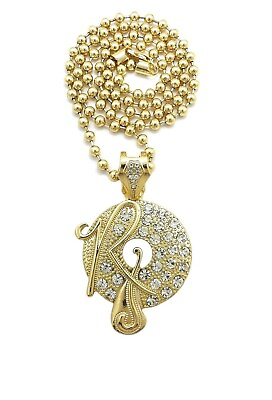 #ad HIP HOP ICED GOLD PLATED ROCAFELLA PENDANT amp; 5mm 30quot; Ball CHAIN BLING NECKLACE $18.99
