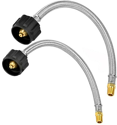 #ad Pair 2 RV 12quot; Steel Braided Pigtail Propane Gas Hose Tank Connector Trailer $21.95