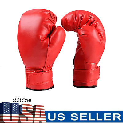 #ad ADULT RED BOXING TRAINING PRACTICE GLOVES MMA Sparring Punching Present $10.99