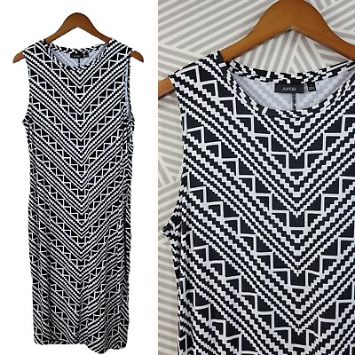 #ad Apt 9 Dress size Large Casual comfort Geometric midi women black white zigzag $15.40