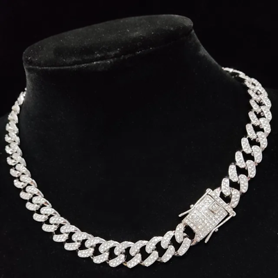 #ad Men Women Hip Hop Iced Out Bling Chain Necklace 13Mm Width Miami Cuban Chain Hip $29.97