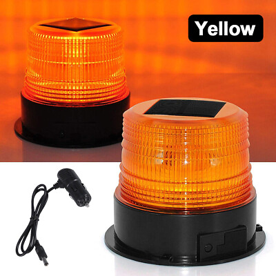 #ad Solar Operated Amber LED Beacon Safety Flashing Light Warning Magnetic Mount $23.99