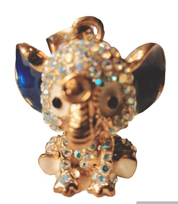 #ad Betsey Johnson Crystal Elephant Baby 3D Gold Tone Clear Rhinestones Pendant $14.00