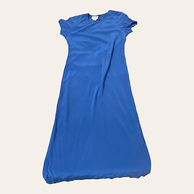 Field Manor Modern Classics Womens Square Neck Maxi Dress Size M 100% Silk Blue $24.00