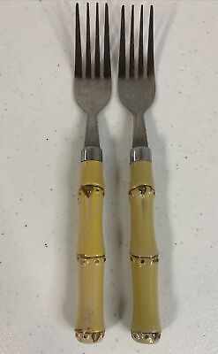 #ad 2 Dinner Fork Hampton Silversmiths Bamboo Natural Stainless 18 10 Plastic Handle $20.95