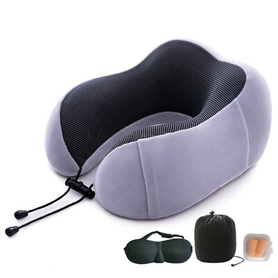 Memory Foam Travel Pillow amp; Carry Bag Ear Plugs Mask Neck Support Cushion Sleep $9.59