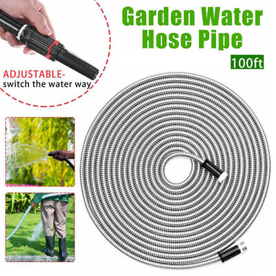 #ad 25 50 75 100FT Stainless Steel Garden Hose Pipe Water Pipe Flexible Lightweight $17.99