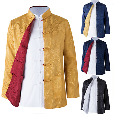 #ad Reversible Traditional Chinese Clothes Men Tang Suit Top Silk Print Jacket Coat $23.75