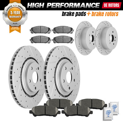 #ad Front Rear Drilled Rotors Ceramic Brake Pads for 2008 2014 Toyota Highlander $180.29