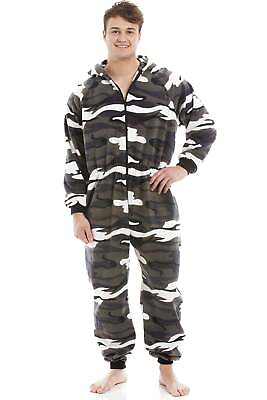 #ad Camille Mens All In One Warm Fleece Hooded Zip Up One Piece Snow Camouflage GBP 34.99