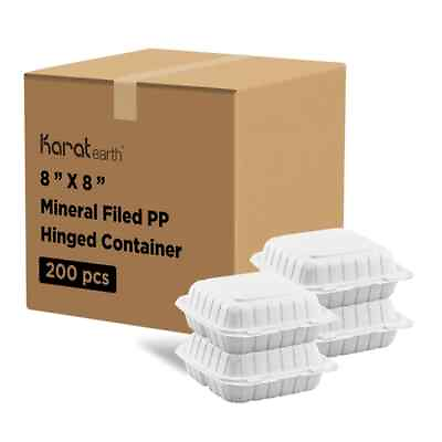 #ad Karat Earth 8quot; x 8quot; Mineral Filled PP Hinged Container 3 compartment White $67.13