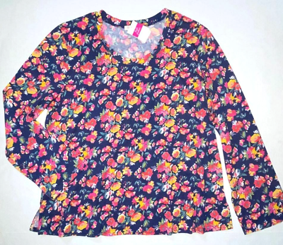 #ad FRESH PRODUCE Large Moonlight Blue $49 GARDEN Blooms Scoop LS Tee Top NWT New L $14.70