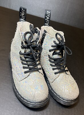 #ad Dr Martens 1460 Pascal 8 Eye Snake Metallic Silver New Boots Junior Kids Size 11 $34.40