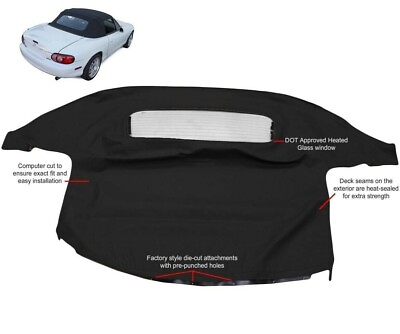 #ad Fit: Mazda Miata Soft Top amp; Heated Glass Window 1990 2005 Black Cabrio $328.06