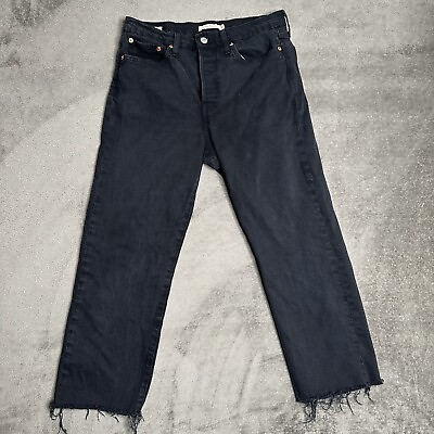 #ad Levis Jeans Womens 29 Black Wedgie Straight Button Fly High Rise Dark Wash Crop $29.87