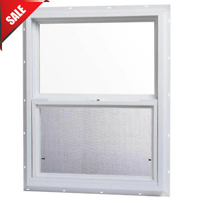 White Single Hung Vinyl Window 24 in. x 30 in. Garage Porch Durable Replacement $181.07
