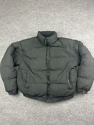 #ad Vintage Tempco Down Puffer Jacket Men#x27;s Large Black Full Zip Outwerwear $62.10