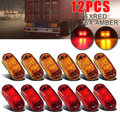 #ad 6x Amber 6x Red LED Car Truck Trailer RV Oval 2.5quot; Side Clearance Marker Lights $12.99