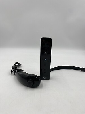 #ad Nintendo Wii Black Motion Remote Controller RVL 003 W Nunchuck OEM Tested $19.99