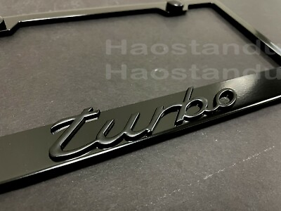 #ad 1x Black TURBO 3D Emblem BLACK Stainless License Plate Frame RUST FREE S.Cap $22.98